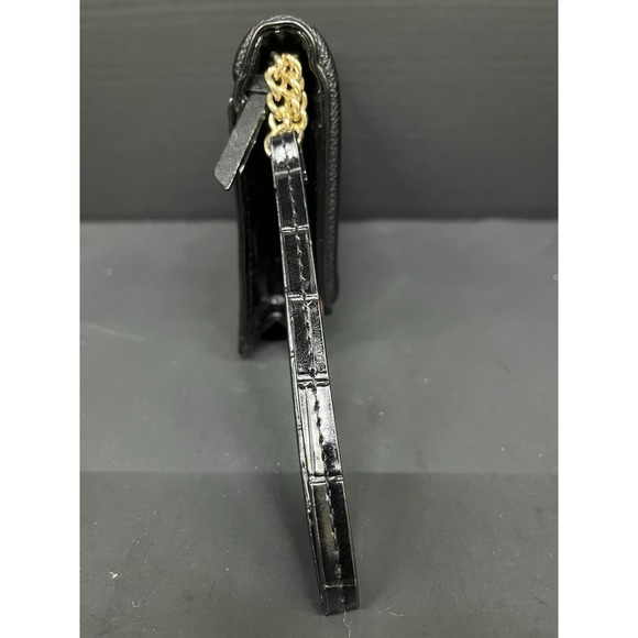 Victoria's Secret Black Croc Wallet Clutch Wristlet Gold Chain Tan Interior - Picture 4 of 10